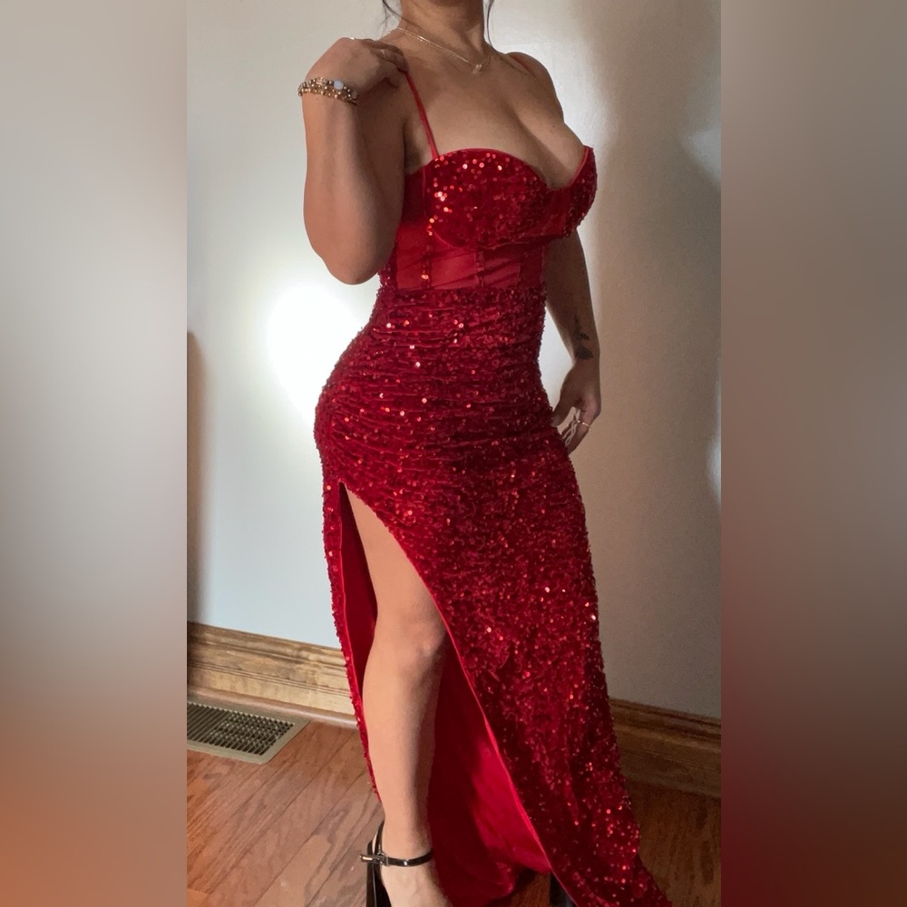 Glamorous Red Sequin Prom Dress